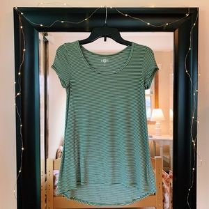 Green and White Striped High Low Shirt